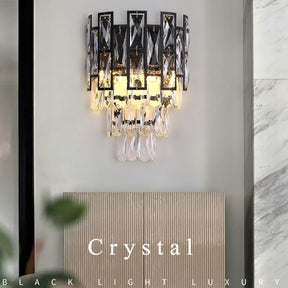 Black Clear Crystal Wall Sconce-OSLANI 