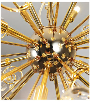 Golden Faceted Crystal Petal Dandelion Chandelier 24"